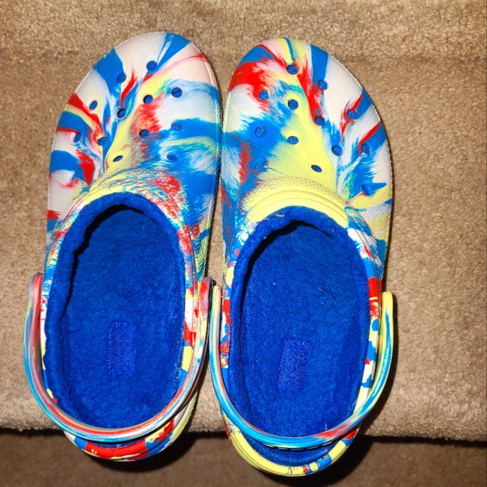 Crocs Kid's Classic Marbled Clogs J4 4 Fleece-Lined Slip-on Tie Dye Boy/Girl